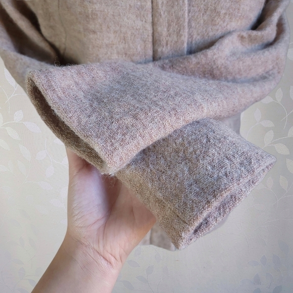 For Cynthia Cozy Wool Moto Buckle Zip Front Jacket Marled Beige Tan Petite Large - Picture 9 of 16